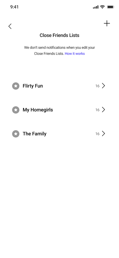 close friends list view screen redesign mockup