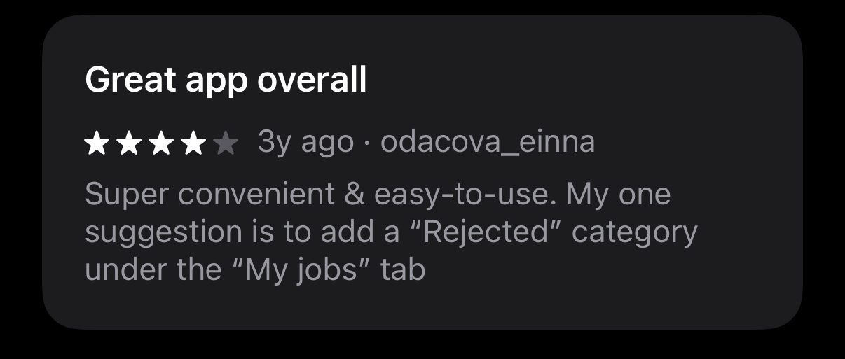 screenshot of app store review